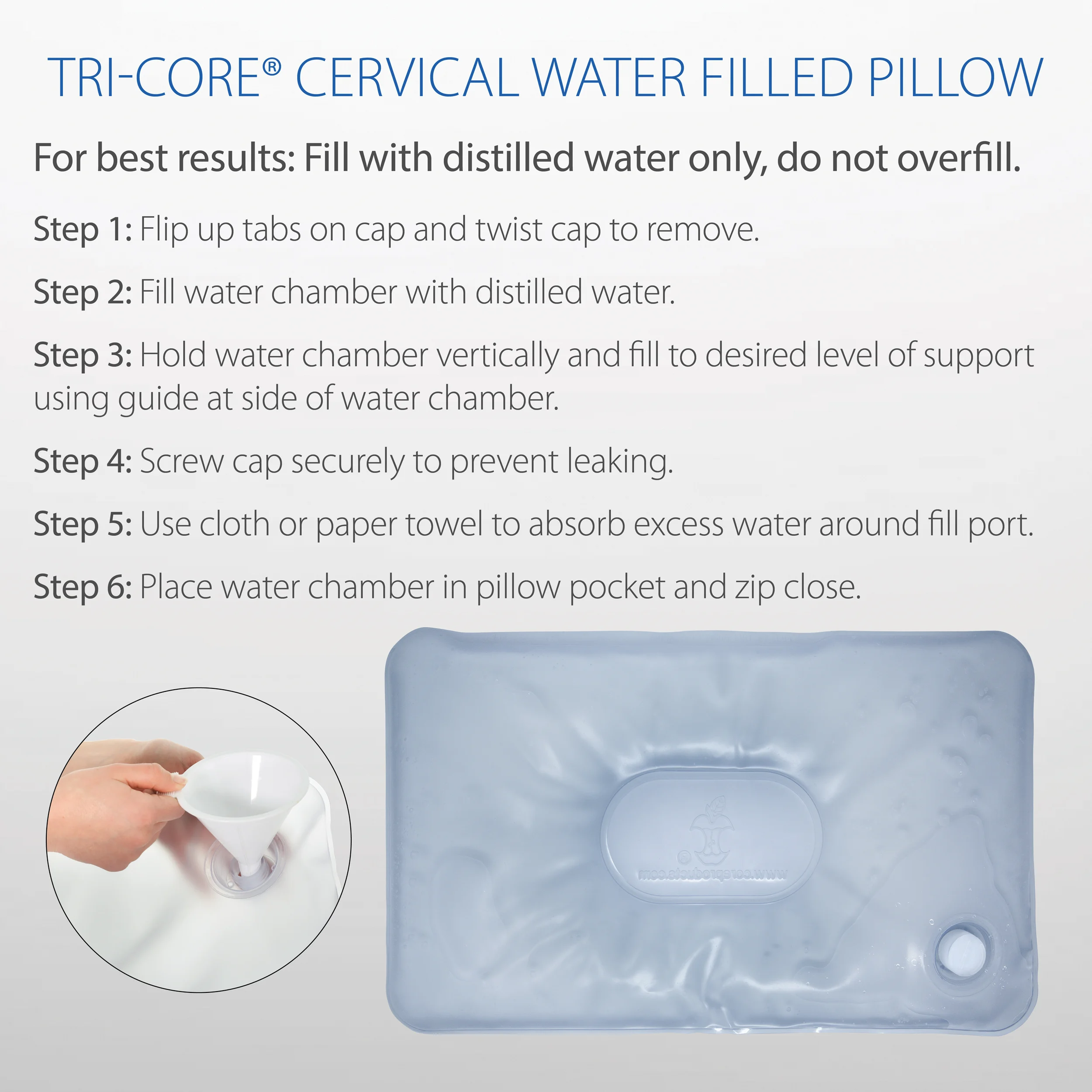 Tri-Core® Water Pillow Adjustable Cervical Support Pillow Tri-Core® Water Pillow Adjustable Cervical Support Pillow