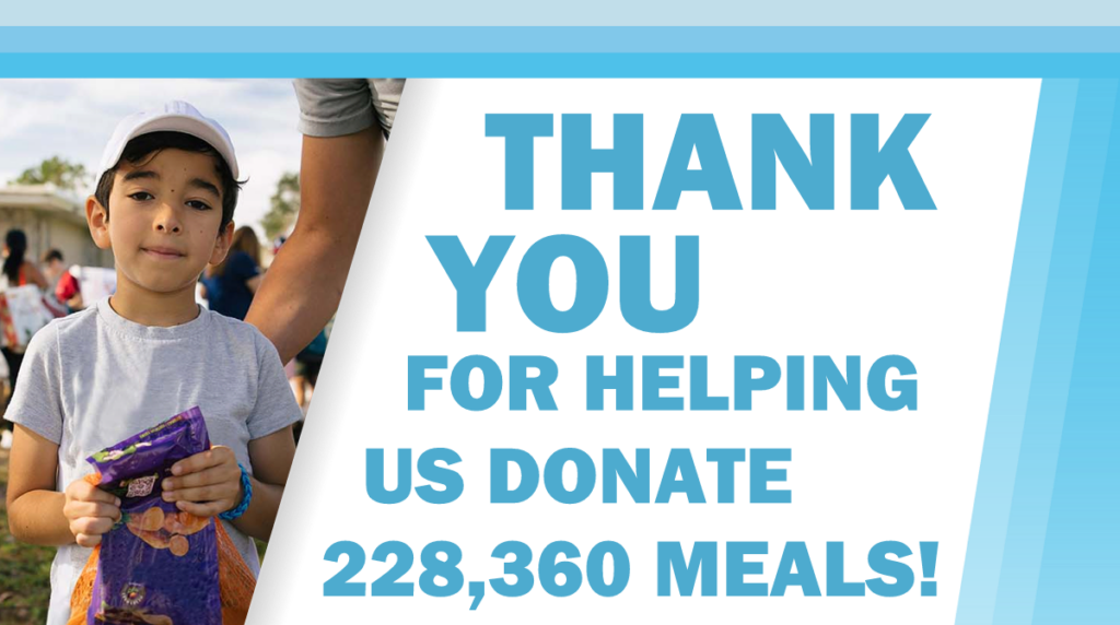 Giving Update: THANK YOU for Helping Us Donate 228,360 Meals!